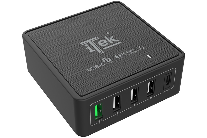 CARICABATTERIA DA TAVOLO ITEK ITSCT4UC60 DA 60W- 13.2A(2X3A- 3X2.4A) CON 5 PORTE: 1XUSB-C PD- 3XUSB SMART- 1XQC3.0- SMART IC